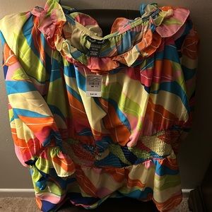 Multi color shirt Plus Size shirt with elastic in waist.